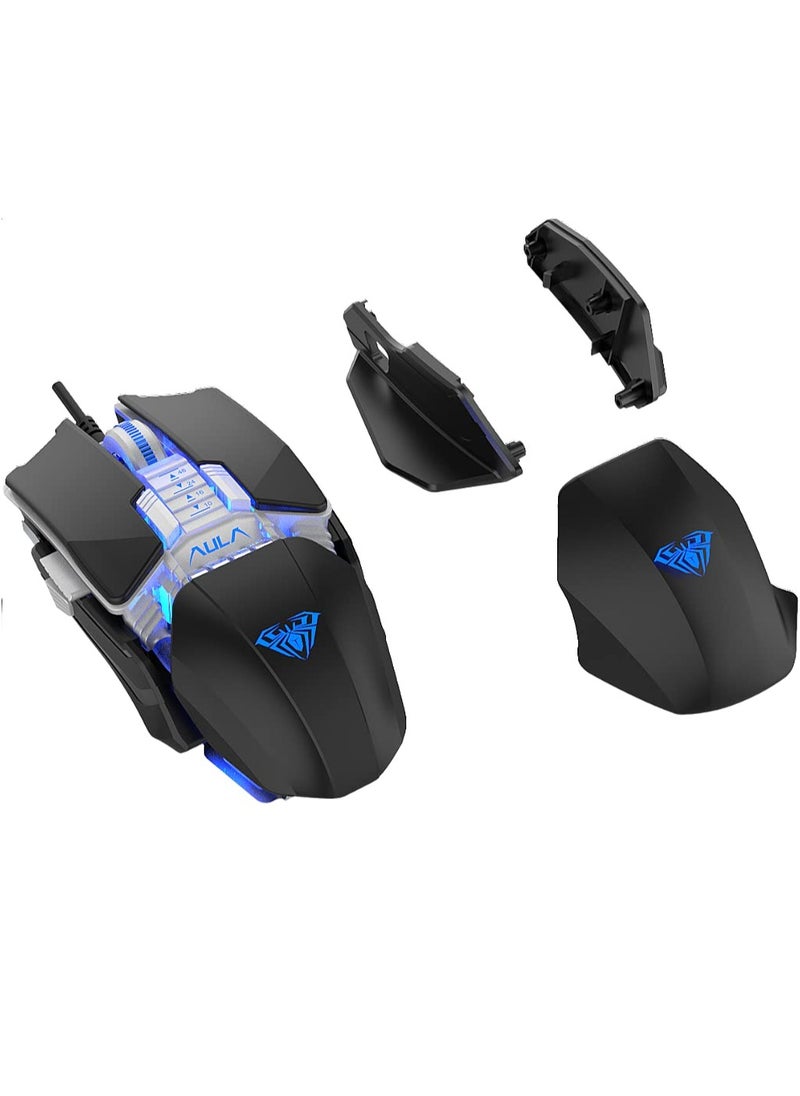 AULA - Aula-H508 Gaming RGB Mouse With Side Wings, 4800 Dpi, Usb, Ergonomic,with multiple custom accessories ,support macro programing , 6 gear adjustable DPi  Backlit For Laptop And Desktop (WHITE OR BLACK) - Image 1