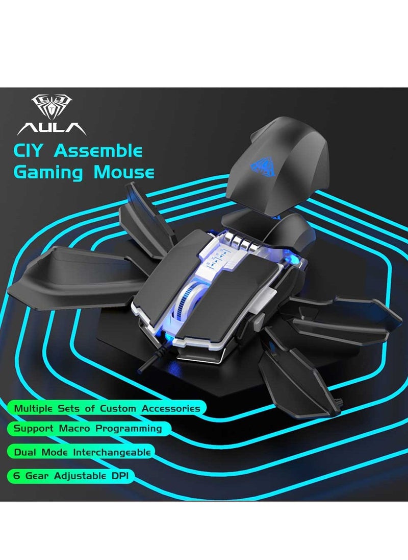 AULA - Aula-H508 Gaming RGB Mouse With Side Wings, 4800 Dpi, Usb, Ergonomic,with multiple custom accessories ,support macro programing , 6 gear adjustable DPi  Backlit For Laptop And Desktop (WHITE OR BLACK) - Image 1
