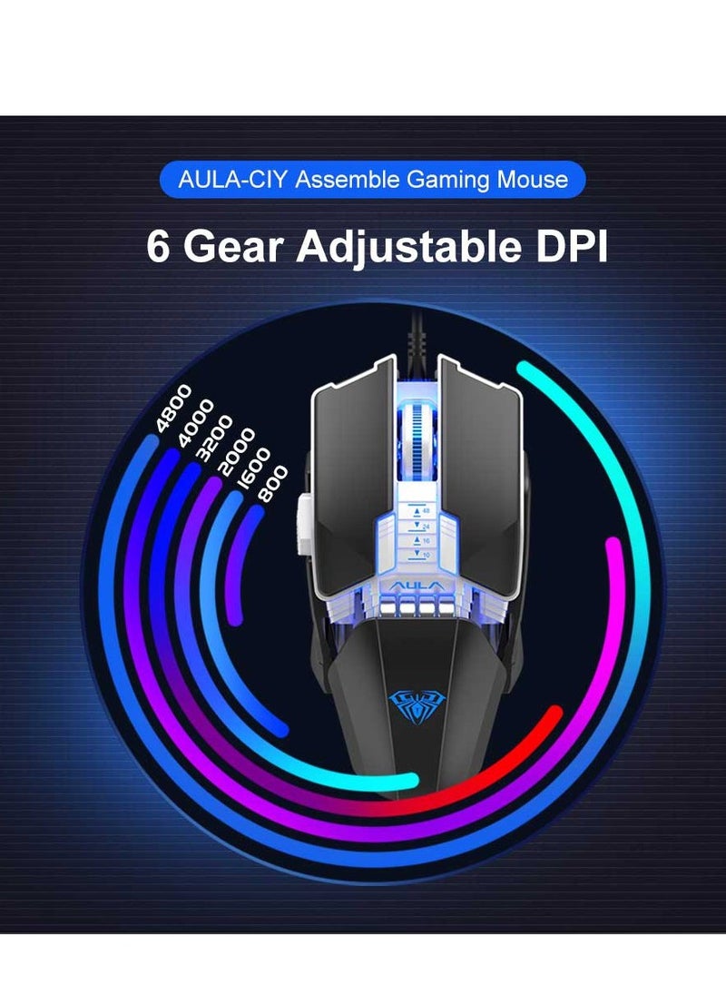 AULA - Aula-H508 Gaming RGB Mouse With Side Wings, 4800 Dpi, Usb, Ergonomic,with multiple custom accessories ,support macro programing , 6 gear adjustable DPi  Backlit For Laptop And Desktop (WHITE OR BLACK) - Image 1