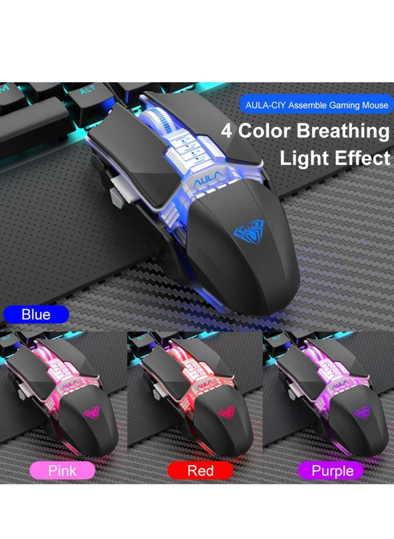 AULA - Aula-H508 Gaming RGB Mouse With Side Wings, 4800 Dpi, Usb, Ergonomic,with multiple custom accessories ,support macro programing , 6 gear adjustable DPi  Backlit For Laptop And Desktop (WHITE OR BLACK) - Image 1