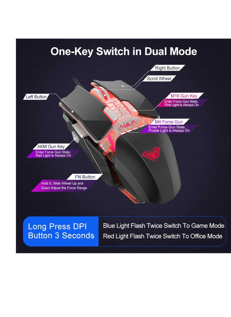 AULA - Aula-H508 Gaming RGB Mouse With Side Wings, 4800 Dpi, Usb, Ergonomic,with multiple custom accessories ,support macro programing , 6 gear adjustable DPi  Backlit For Laptop And Desktop (WHITE OR BLACK) - Image 1