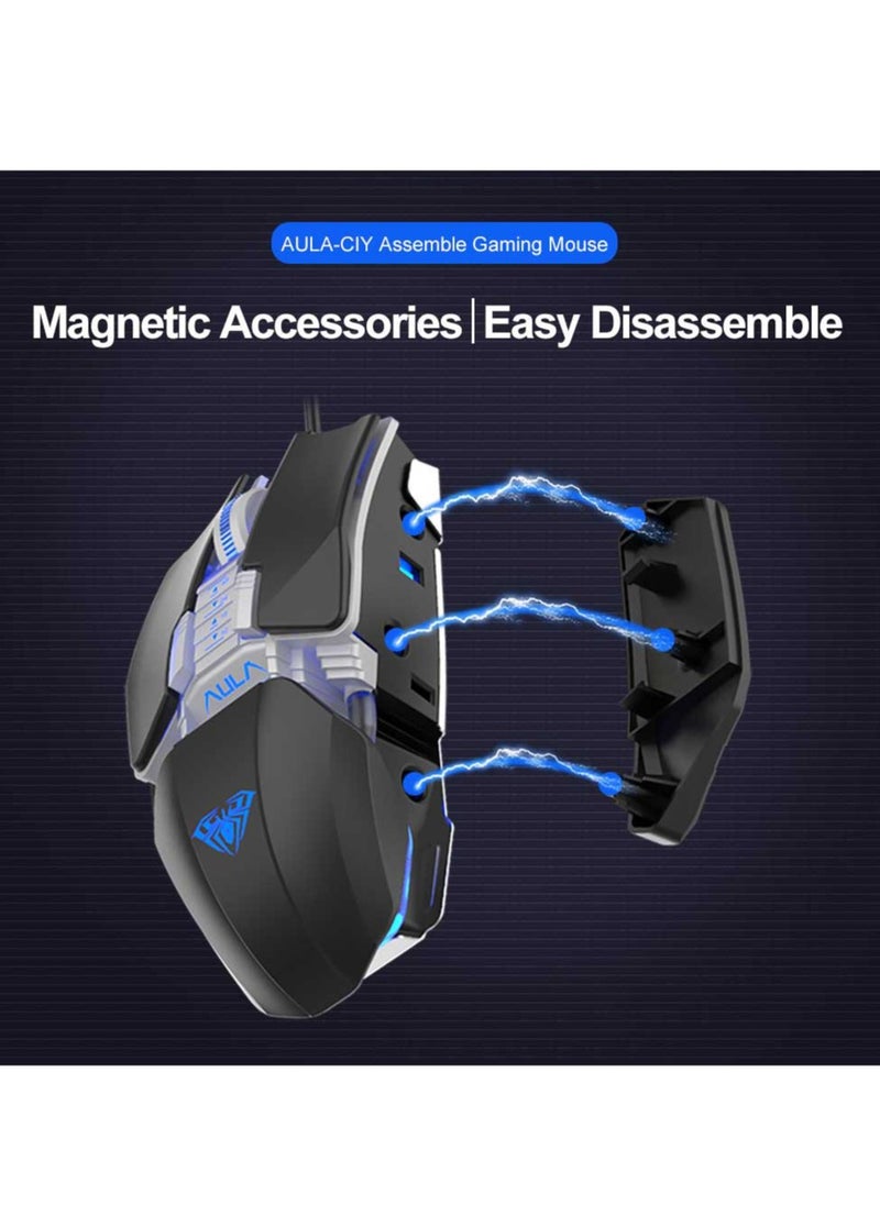 AULA - Aula-H508 Gaming RGB Mouse With Side Wings, 4800 Dpi, Usb, Ergonomic,with multiple custom accessories ,support macro programing , 6 gear adjustable DPi  Backlit For Laptop And Desktop (WHITE OR BLACK) - Image 1