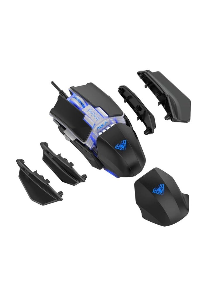 AULA - Aula-H508 Gaming RGB Mouse With Side Wings, 4800 Dpi, Usb, Ergonomic,with multiple custom accessories ,support macro programing , 6 gear adjustable DPi  Backlit For Laptop And Desktop (WHITE OR BLACK) - Image 1