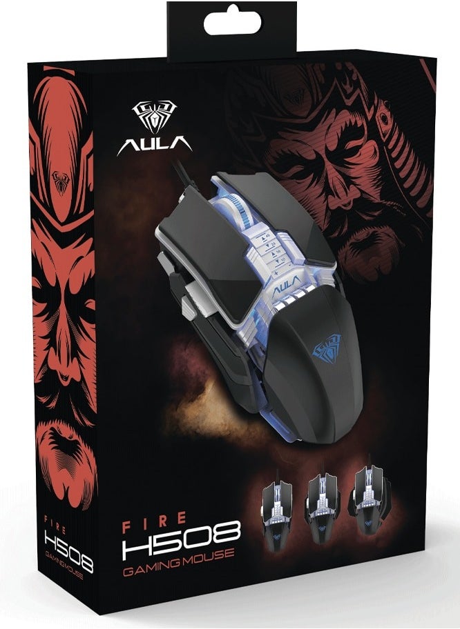 AULA - Aula-H508 Gaming RGB Mouse With Side Wings, 4800 Dpi, Usb, Ergonomic,with multiple custom accessories ,support macro programing , 6 gear adjustable DPi  Backlit For Laptop And Desktop (WHITE OR BLACK) - Image 1