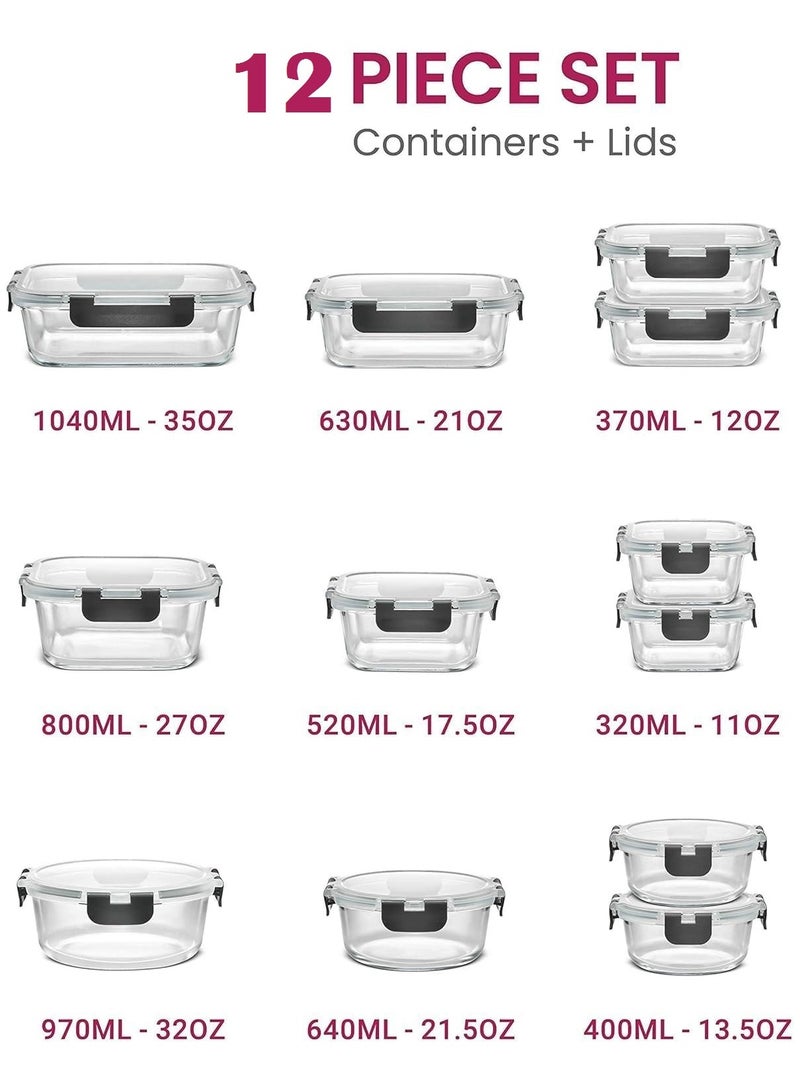 TYCOM Glass Meal Prep Containers (12 Pack) - Glass Food Storage Containers with Lids, Glass Lunch Box, Glass Bento Box Lunch Containers, Portion Control, Airtight- 12P - Image 2