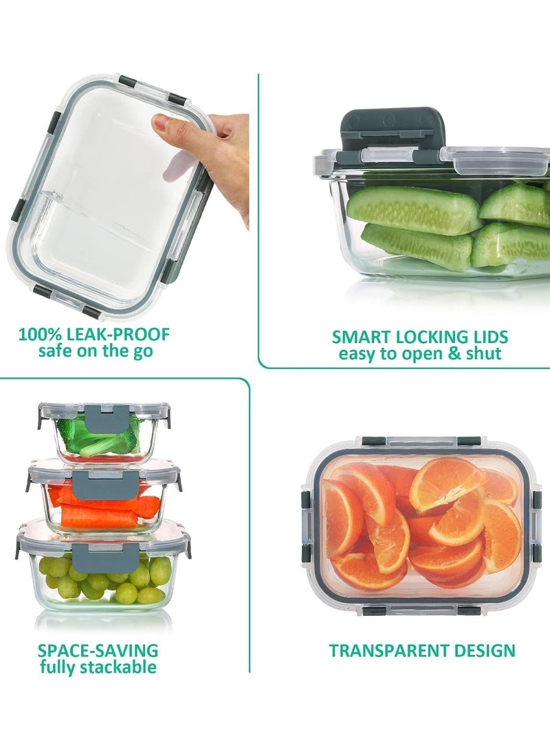 TYCOM Glass Meal Prep Containers (12 Pack) - Glass Food Storage Containers with Lids, Glass Lunch Box, Glass Bento Box Lunch Containers, Portion Control, Airtight- 12P - Image 4