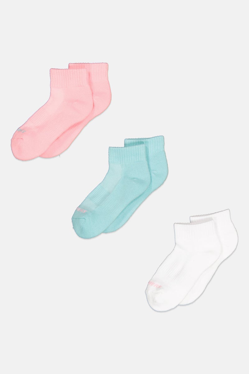 SKECHERS Kids Girl 3 Pairs Brand Logo Socks, White  - Image 1