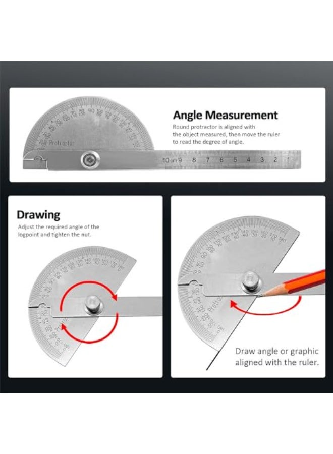 جيه زد اس منقلة قياس الزوايا JZS، مصنوعة من الفولاذ المقاوم للصدأ، بزاوية 180 درجة، وذراع متأرجح بطول 100 مم، ومسطرة دقيقة لأعمال النجارة. - Image 4