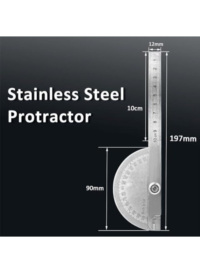 جيه زد اس منقلة قياس الزوايا JZS، مصنوعة من الفولاذ المقاوم للصدأ، بزاوية 180 درجة، وذراع متأرجح بطول 100 مم، ومسطرة دقيقة لأعمال النجارة. - Image 2