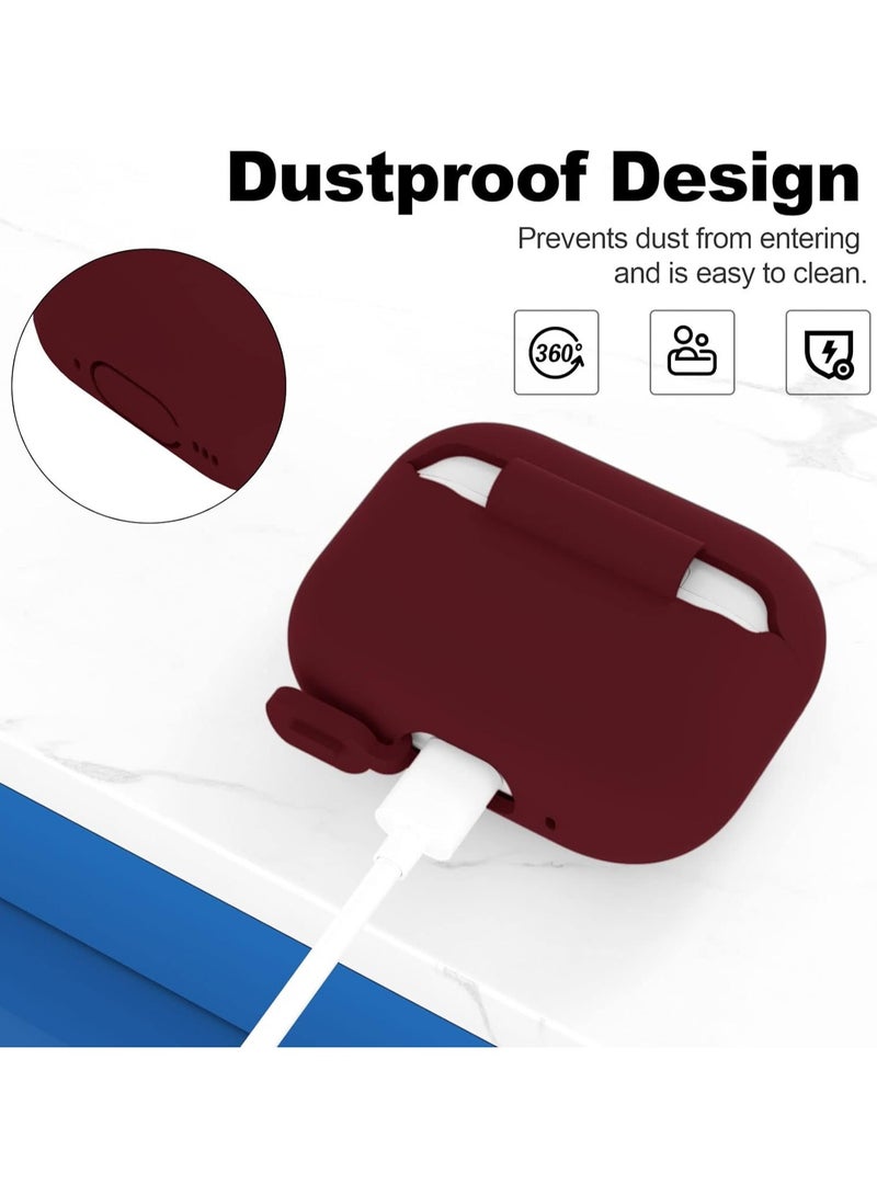 أكاليكس غطاء حافظة AirPods Pro الجيل الثاني، ملحقات جلدية واقية من السيليكون مع سلسلة مفاتيح لـ Apple AirPods Pro Generation 2، شاشة LED أمامية مرئية، عنابي - Image 2