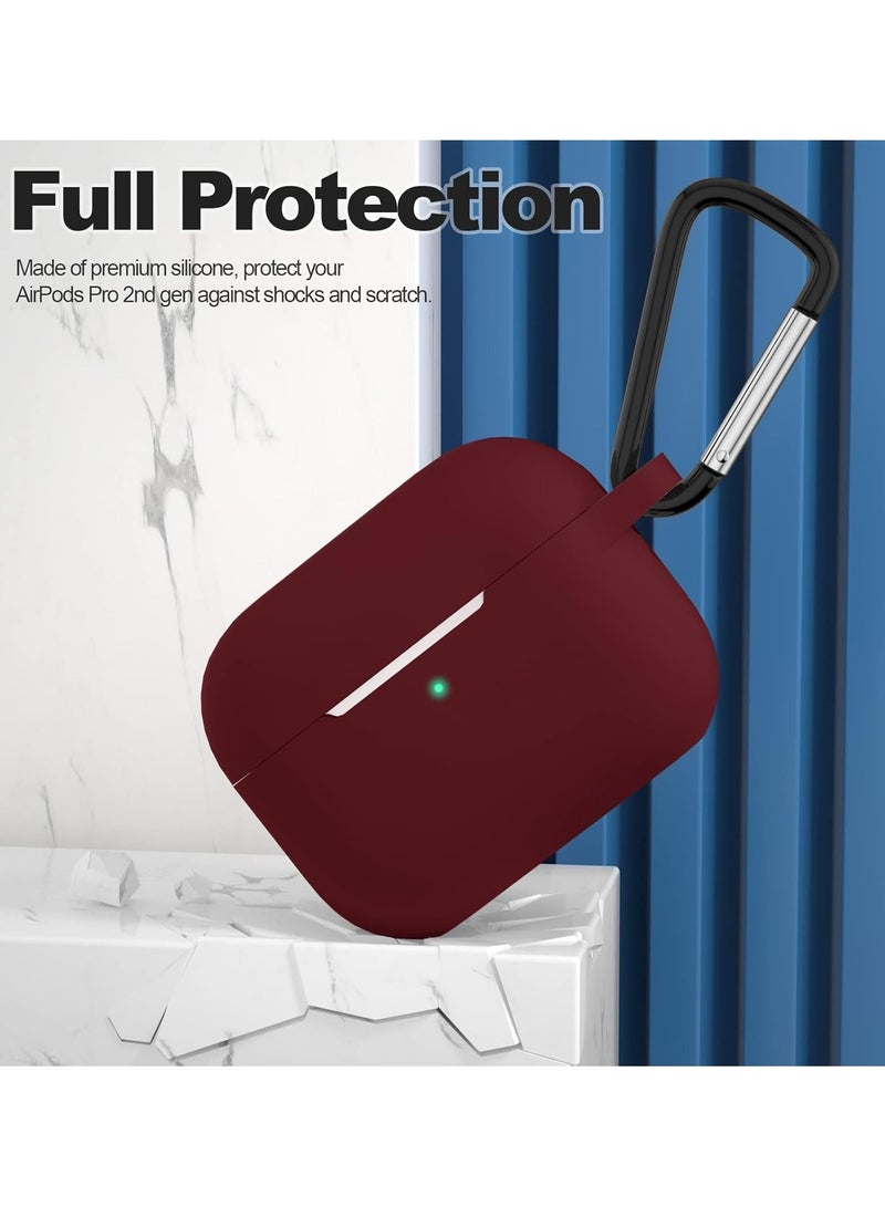 أكاليكس غطاء حافظة AirPods Pro الجيل الثاني، ملحقات جلدية واقية من السيليكون مع سلسلة مفاتيح لـ Apple AirPods Pro Generation 2، شاشة LED أمامية مرئية، عنابي - Image 4