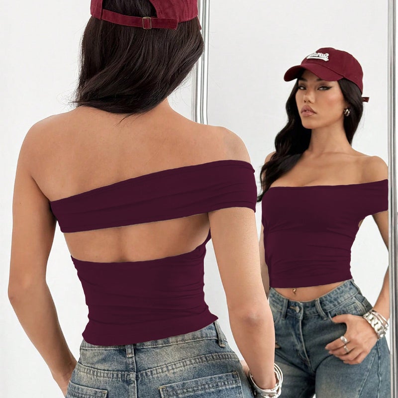Women's Off-Shoulder Sleeveless Crop T-Shirt, Three Ways to Wear - Image 2