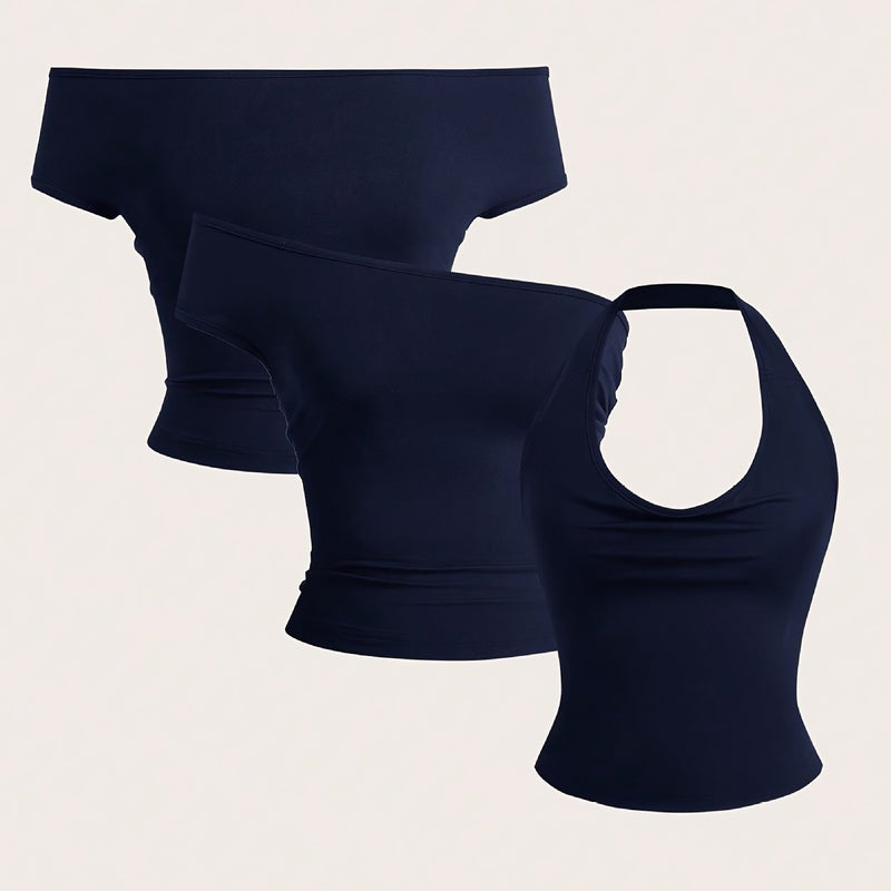 Women's Off-Shoulder Sleeveless Crop T-Shirt, Three Ways to Wear - Image 4