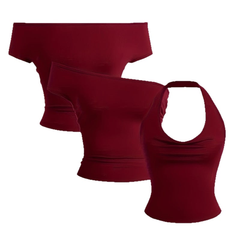 Women's Off-Shoulder Sleeveless Crop T-Shirt, Three Ways to Wear - Image 5