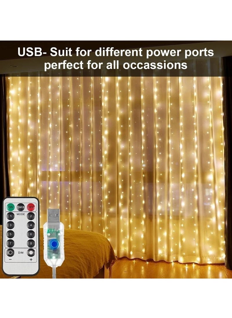 Generic 3x2 Meter Curtain String Lights with Remote Control - Warm and Festive Glow  - Image 2