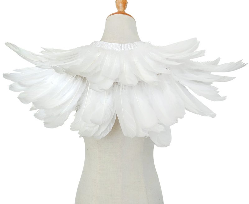L'VOW Men' Gothic Natural Feather Shrug Shawl Cape Stole Collar Halloween Costumes (White-06) - Image 5