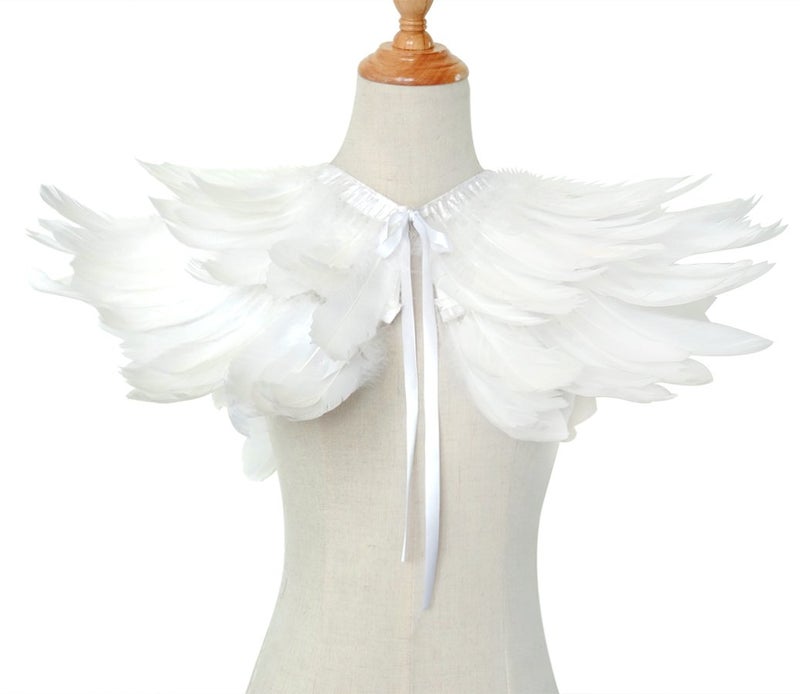L'VOW Men' Gothic Natural Feather Shrug Shawl Cape Stole Collar Halloween Costumes (White-06) - Image 4