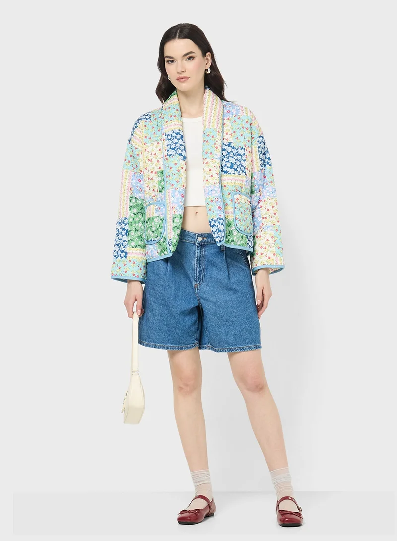 Ginger  Floral Patchwork Quilted Lapel CollarJacket for Women | Best Price UAE