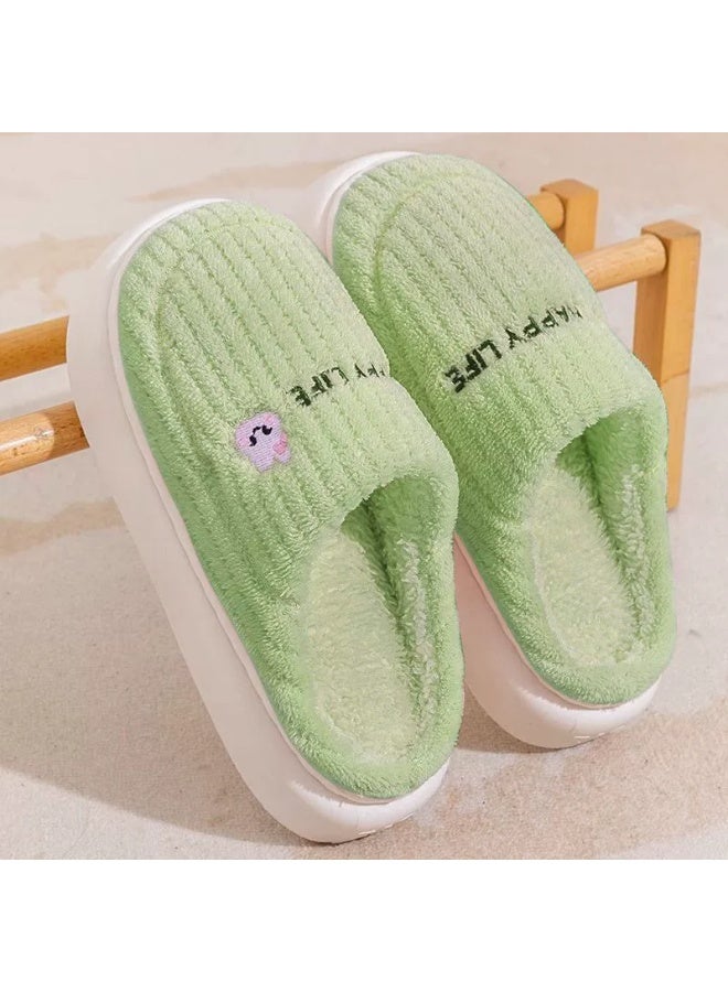 Korean-style thick-soled cotton slippers for autumn and winter, suitable for home and indoor use, providing anti-slip and warm protection.