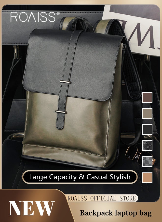 roaiss Vintage Travel Laptop Backpack for Men Business Anti Theft Durable Leather Bags Casual Large Capacity Students Daypack  - Image 1