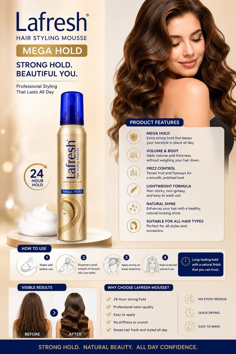 LAFRESH Hair Styling Mousse Extra Firm Control Mega Hold 200ml - Image 3