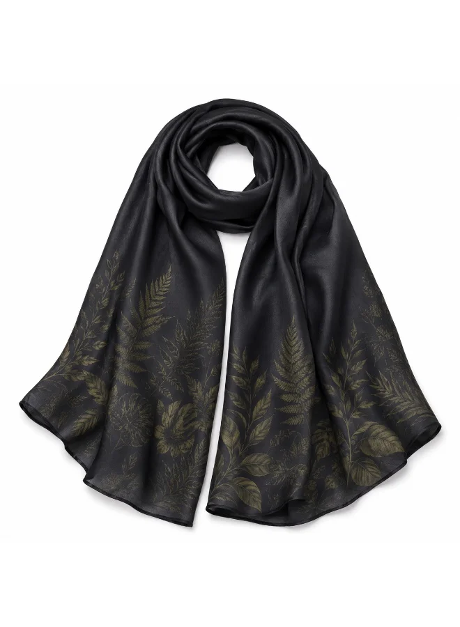 Amnad International  Women's Premium Silk Abaya, Black Olive Botanical Print Modest Kaftan Dress with Matching Hijab, Sizes 52-60 inches for Women | Best Price UAE