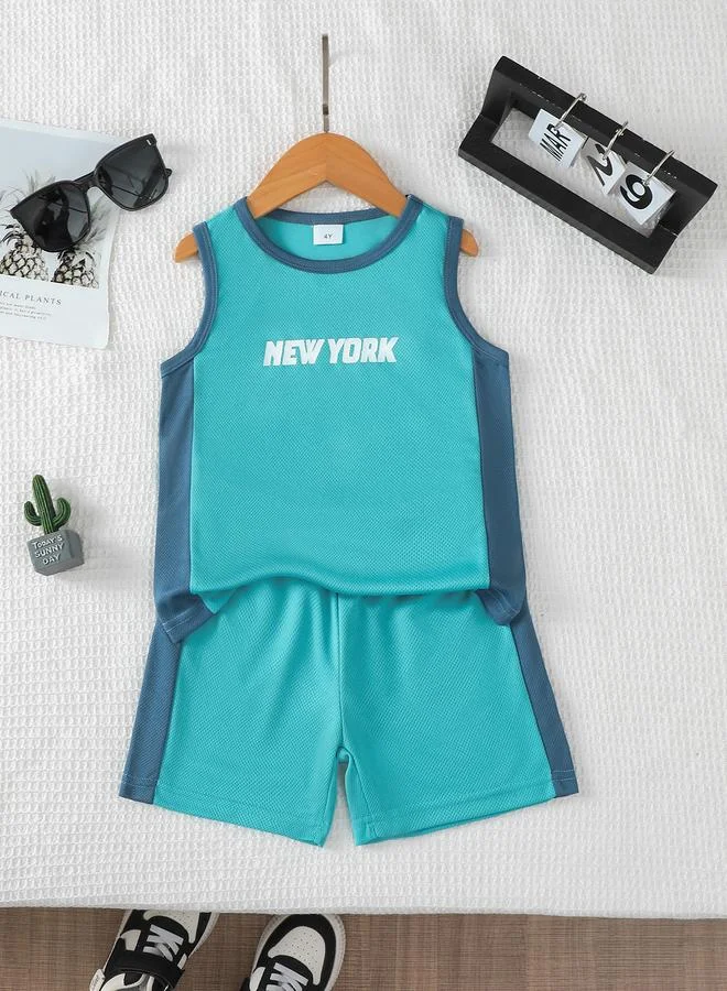 Take Two Take Two Boys Blue Contrast Panel Tank and Shorts Set