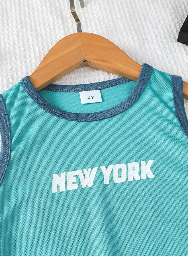 Take Two Take Two Boys Blue Contrast Panel Tank and Shorts Set