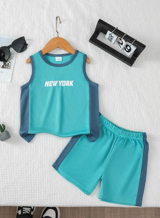 Take Two Take Two Boys Blue Contrast Panel Tank and Shorts Set