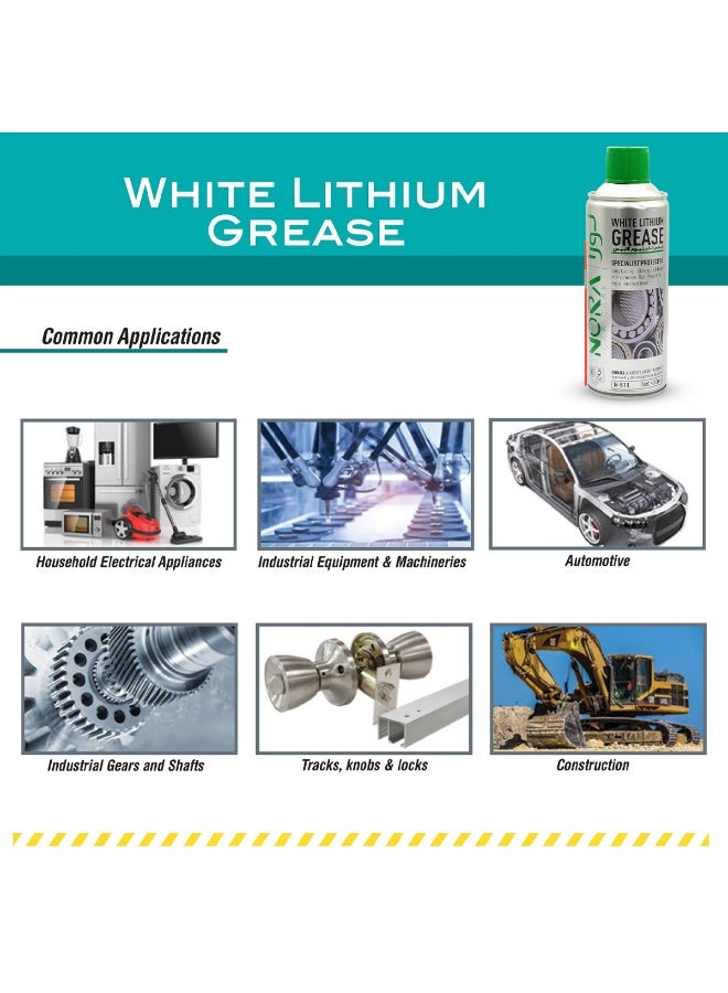 NORA N-511 White Lithium Grease Spray 450ml Heavy Duty Lubricant for Automotive Industrial Gears Chains Bearings Door Tracks Hinge Rust Corrosion Protection Water Heat Resistant Specialist Protective Multi-Purpose Metal to Metal Lubrication - Image 5
