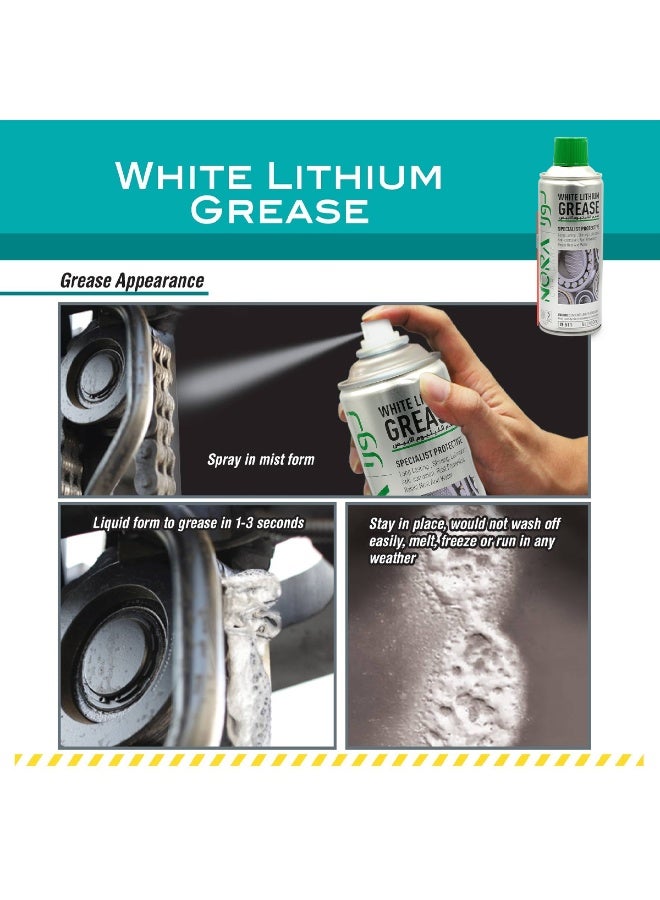 NORA N-511 White Lithium Grease Spray 450ml Heavy Duty Lubricant for Automotive Industrial Gears Chains Bearings Door Tracks Hinge Rust Corrosion Protection Water Heat Resistant Specialist Protective Multi-Purpose Metal to Metal Lubrication - Image 4