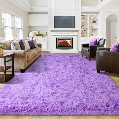 junovo Washable, Non-Slip Area Rug, Ultra Soft Area Rugs 4x5.3 Feet Fluffy Carpets for Bedroom Kids Girls Boys Baby Living Room Shaggy Floor Nursery Rug Home Bedroom Mats, Purple - Image 1