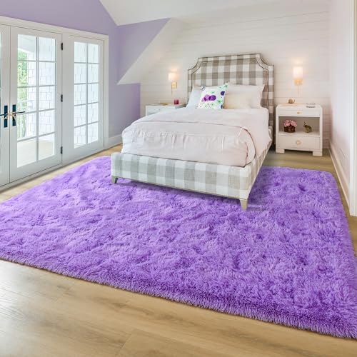 junovo Washable, Non-Slip Area Rug, Ultra Soft Area Rugs 4x5.3 Feet Fluffy Carpets for Bedroom Kids Girls Boys Baby Living Room Shaggy Floor Nursery Rug Home Bedroom Mats, Purple - Image 4