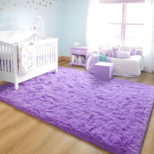 junovo Washable, Non-Slip Area Rug, Ultra Soft Area Rugs 4x5.3 Feet Fluffy Carpets for Bedroom Kids Girls Boys Baby Living Room Shaggy Floor Nursery Rug Home Bedroom Mats, Purple - Image 5