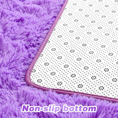 junovo Washable, Non-Slip Area Rug, Ultra Soft Area Rugs 4x5.3 Feet Fluffy Carpets for Bedroom Kids Girls Boys Baby Living Room Shaggy Floor Nursery Rug Home Bedroom Mats, Purple - Image 3