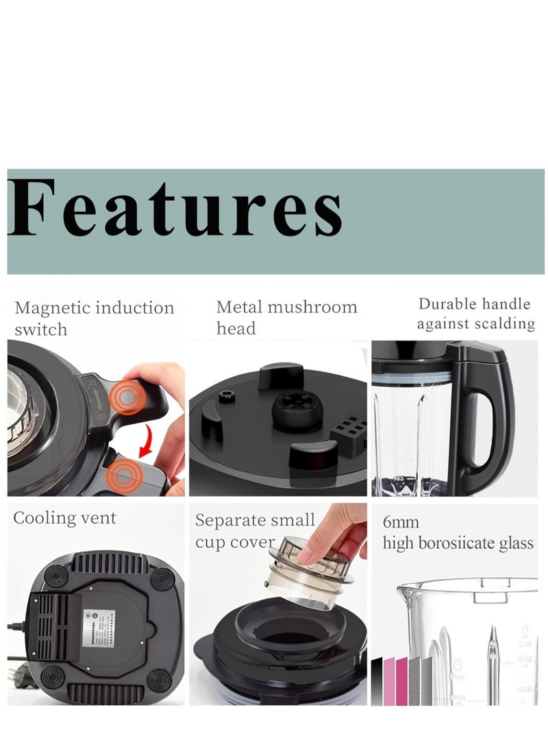 HOTOR Black Smart Blender Smoothie Maker,1.65L Professional Blenders,Food Processor,Baby Food Blender with Stainless Steel Ice Sabre Blades for Crushing Ice,Soup, Fruit, Vegetable,Soybean Milk  - Image 5