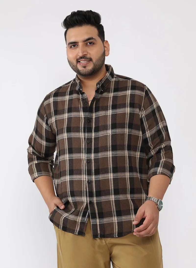انستافاب بلس Men Shadow-Plaid Twill Shirt | Button-Down Collar , Long Single-Button Cuff Sleeves | Button Closure , Curved Hem | Plaid Twill | Woven Fabric For Casual & Evening Wear | Coffee Brown