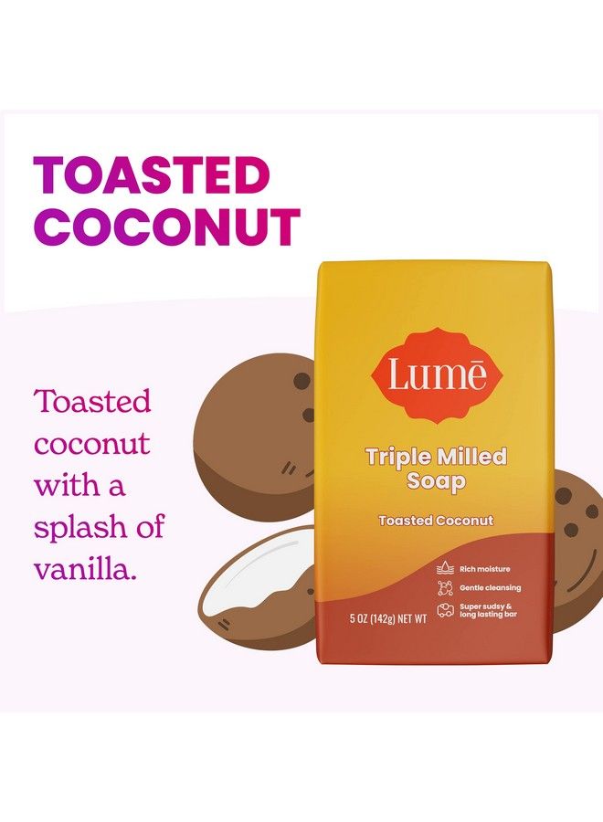Lume صابون ثلاثي الطحن رطوبة غنية وتنظيف لطيف خالي من البارابين خالي من الفثالات آمن للبشرة 5 أونصات (جوز الهند المحمص) - Image 4