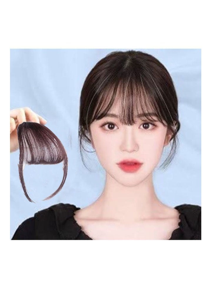 Estelle Clip in Bangs 100% Human Hair Extensions Natural Clip on Fringe Air Bangs Side Hair Bangs with Nice Net Handmade Natural Flat Neat Bangs with Temples for Women One Piece Hairpiece  Color No 2  - Image 1