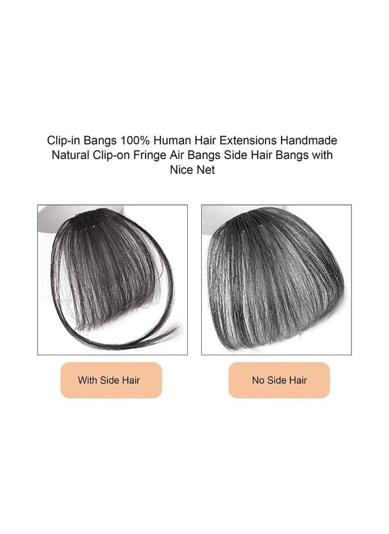 Estelle Clip in Bangs 100% Human Hair Extensions Natural Clip on Fringe Air Bangs Side Hair Bangs with Nice Net Handmade Natural Flat Neat Bangs with Temples for Women One Piece Hairpiece  Color No 2  - Image 5