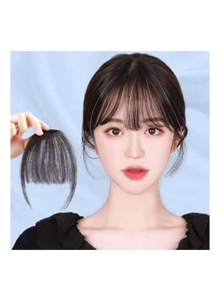 Estelle Clip in Bangs 100% Human Hair Extensions Natural Clip on Fringe Air Bangs Side Hair Bangs with Nice Net Handmade Natural Flat Neat Bangs with Temples for Women One Piece Hairpiece  Color No 2  - Image 3