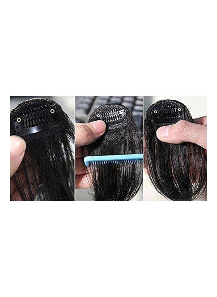 Estelle Clip in Bangs 100% Human Hair Extensions Natural Clip on Fringe Air Bangs Side Hair Bangs with Nice Net Handmade Natural Flat Neat Bangs with Temples for Women One Piece Hairpiece  Color No 2  - Image 4
