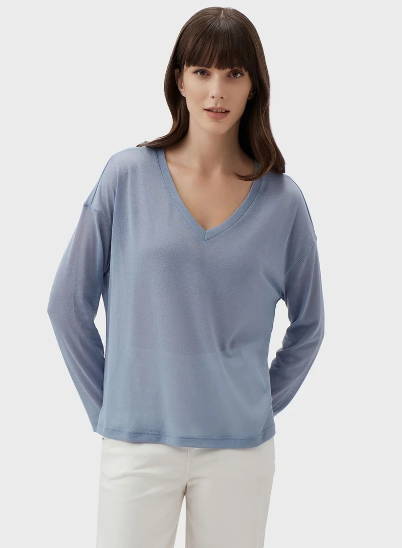 Jimmy Key V-Neck Mesh Detail  Top