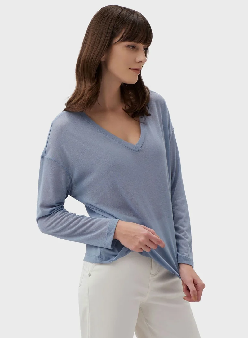 Jimmy Key V-Neck Mesh Detail  Top