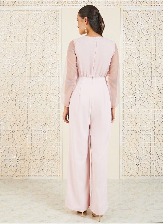 Styli Organza Sleeves Wide Leg Jumpsuit  - Image 4