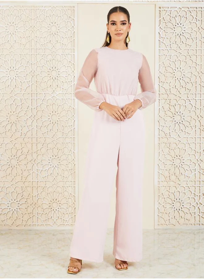 ستايلي Organza Sleeves Wide Leg Jumpsuit