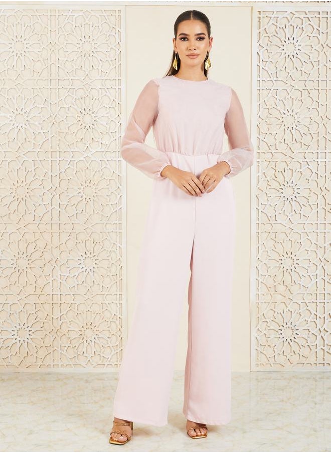 Styli Organza Sleeves Wide Leg Jumpsuit  - Image 1