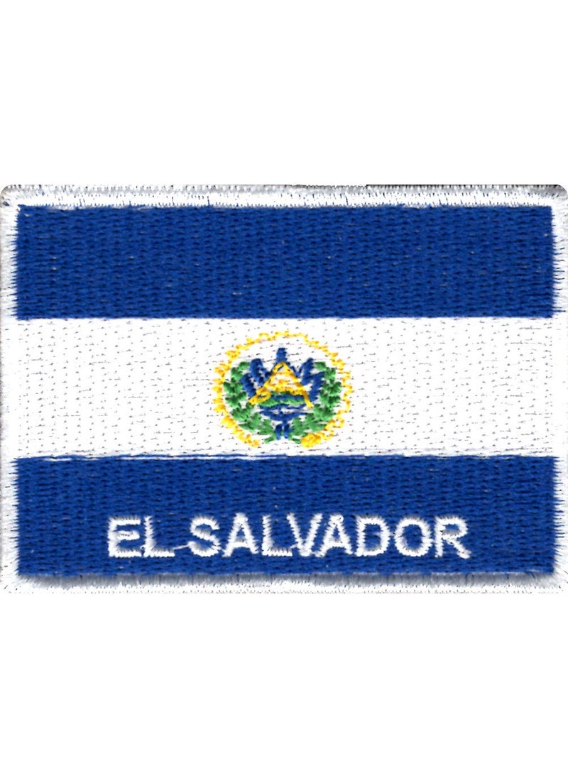 Artist Unknown - El Salvador Flag Applique Embroidered Sweing Patch Suitable for Jackets, Bags, T-Shirts, Jeans, Pants, Outdoor Clothing ; Size: 7cm x 5cm ; Imported from Malaysia (1 Piece) - Image 1