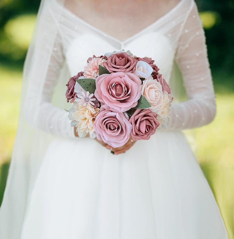 FACINOC Roses Artificial Flowers Pink Bouquets Box Set for DIY Bridal Wedding Shower Decorations Fake Floral Arrangements for Party Table Centerpieces Home Decor Indoor Outdoor Dusty Blush 19pcs - Image 2