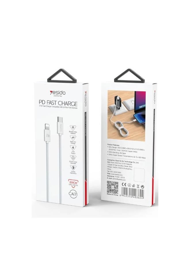 Yesido Yesido CA171 2M 27W Type-C to Lightning PD Fast Charging Cable - White  - Image 2